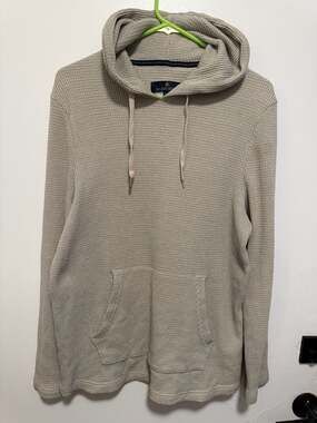 Rainforest Men's Large Waffle Knit Textured Lightweight Beige Hoodie Pullover